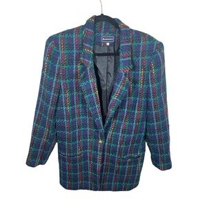 80s Vintage Tweed Rainbow Boucle Blazer Womens Size 6 oversized preppy